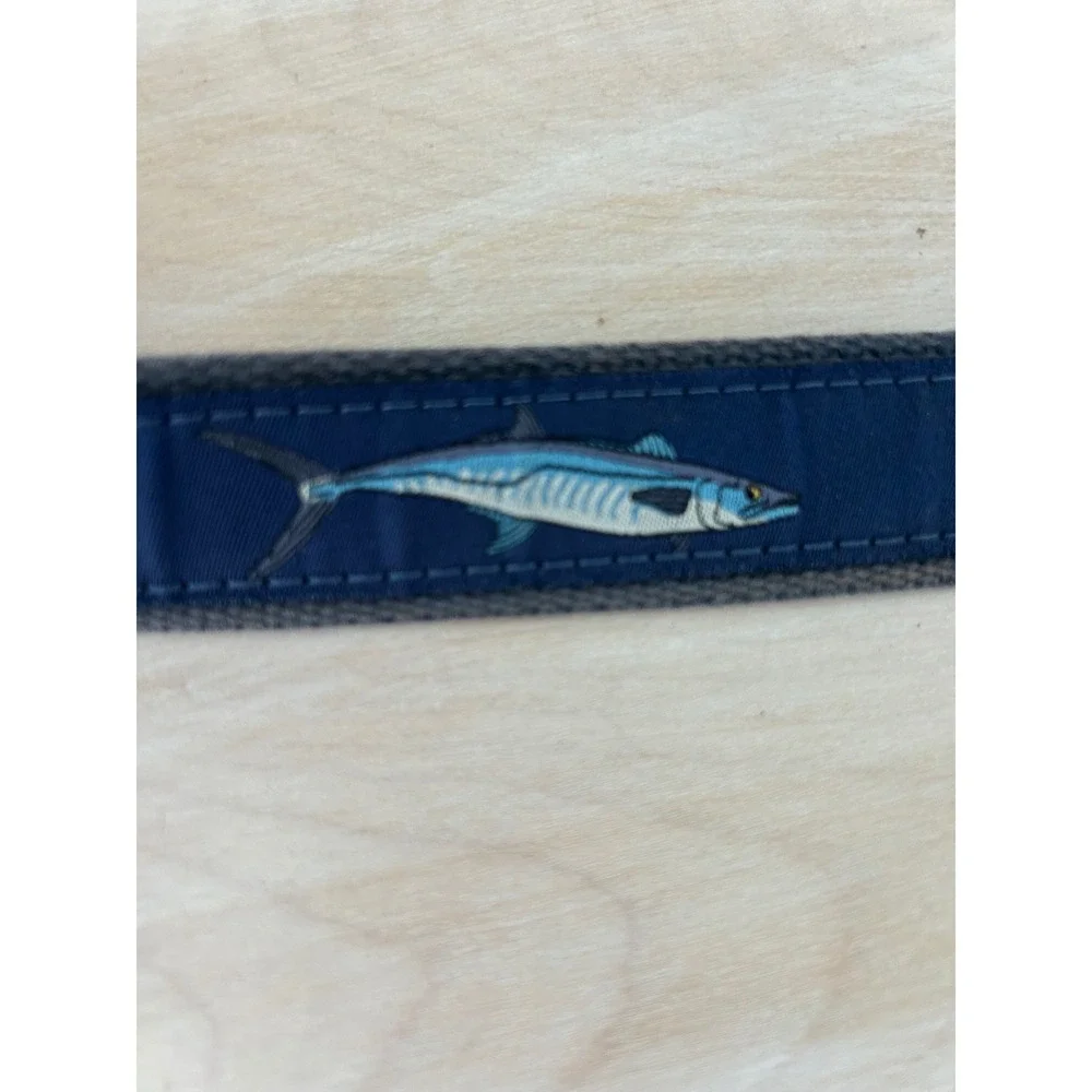 World Wide Sportsman Mens Fish Ribbon Belt Navy Blue Leather Brass Size 38 USA